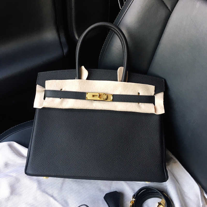 

h bag Head layer H ermese leather briki fashion classic bag Togo cowhide high-grade hand lychee pattern women one shoulder messenger, Caramel brown