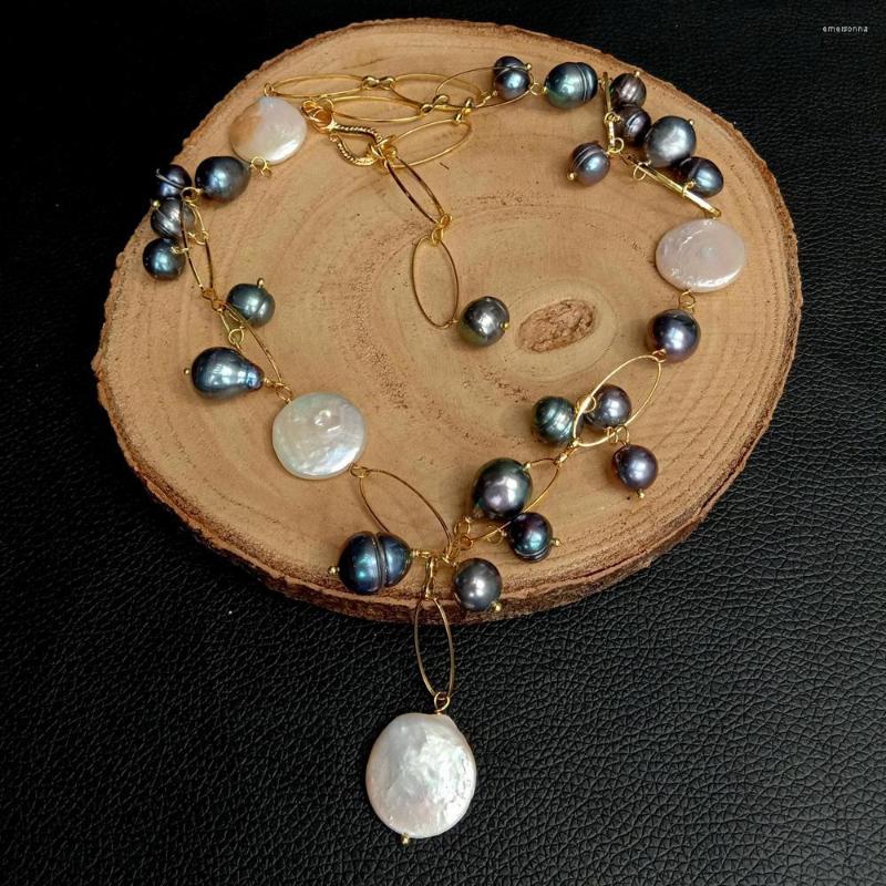 

Chains KKGEM 21" Natural Black White Freshwater Pearl Coin Potato Rice Gold Color Chain Necklace For Women Romantic Jewelry Gift