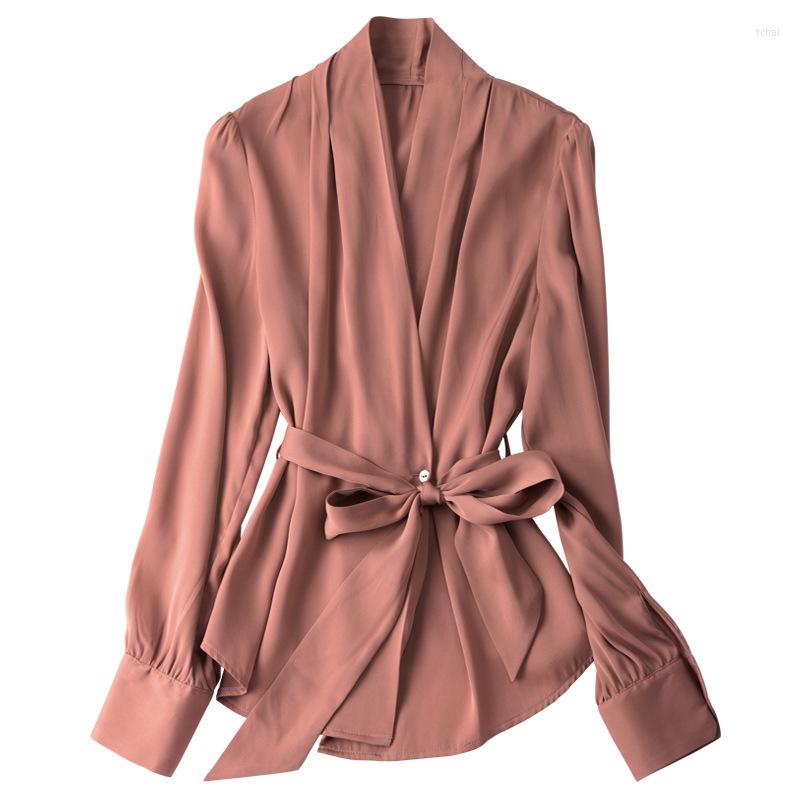 

Women' Blouses 2022 Autumn Hong Kong Flavor Mulberry Silk Shirt Women' Lace French Pure, Emerald green