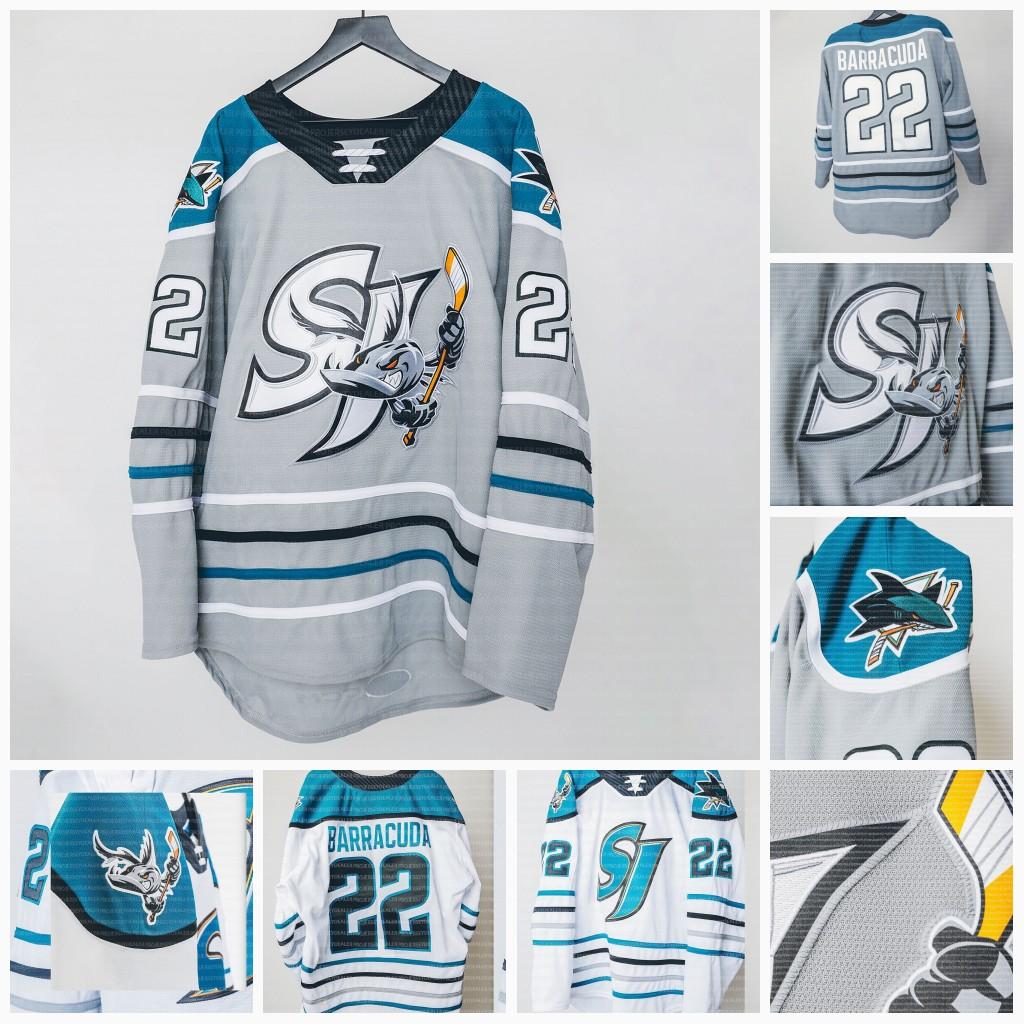 

CUSTOM CUSTOM San Jose Barracuda 2022 jersey Joachim Blichfeld Jayden Halbgewachs Sasha Chmelevski Nick Merkley John Leonard Artemi Kniazev, Grey youth s-xl