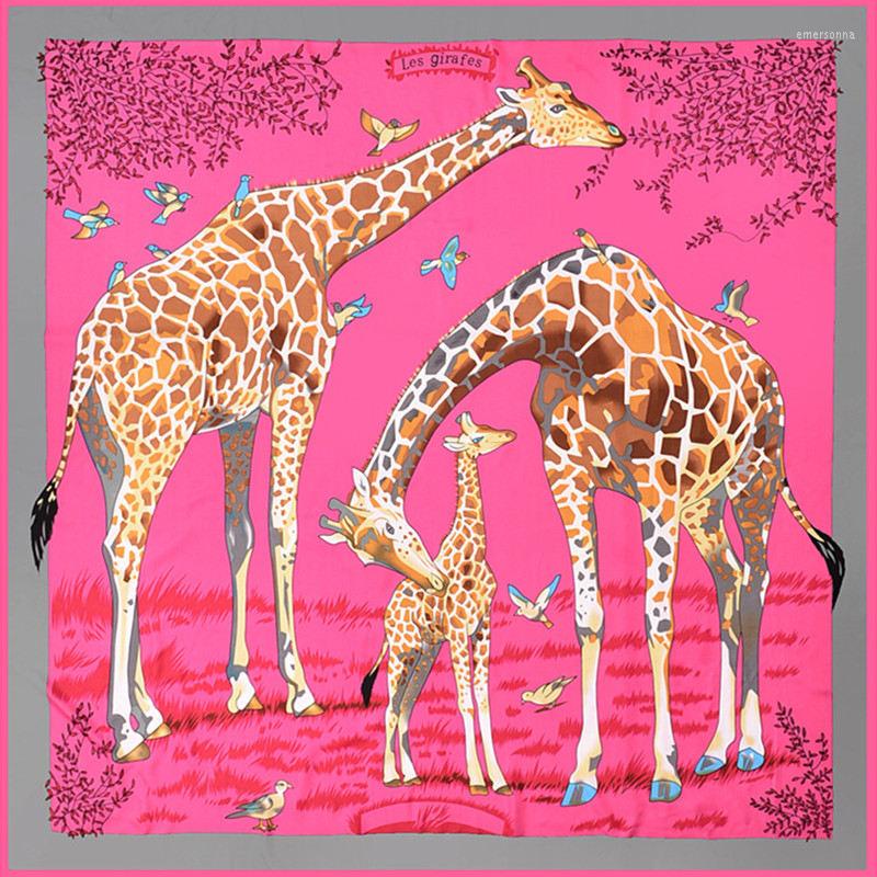 

Scarves KOI LEAPING Fashion Western Style 130 Silk Scarf Giraffe Pattern Printing Shawl Female Big Headscarf Sunscreen Gift