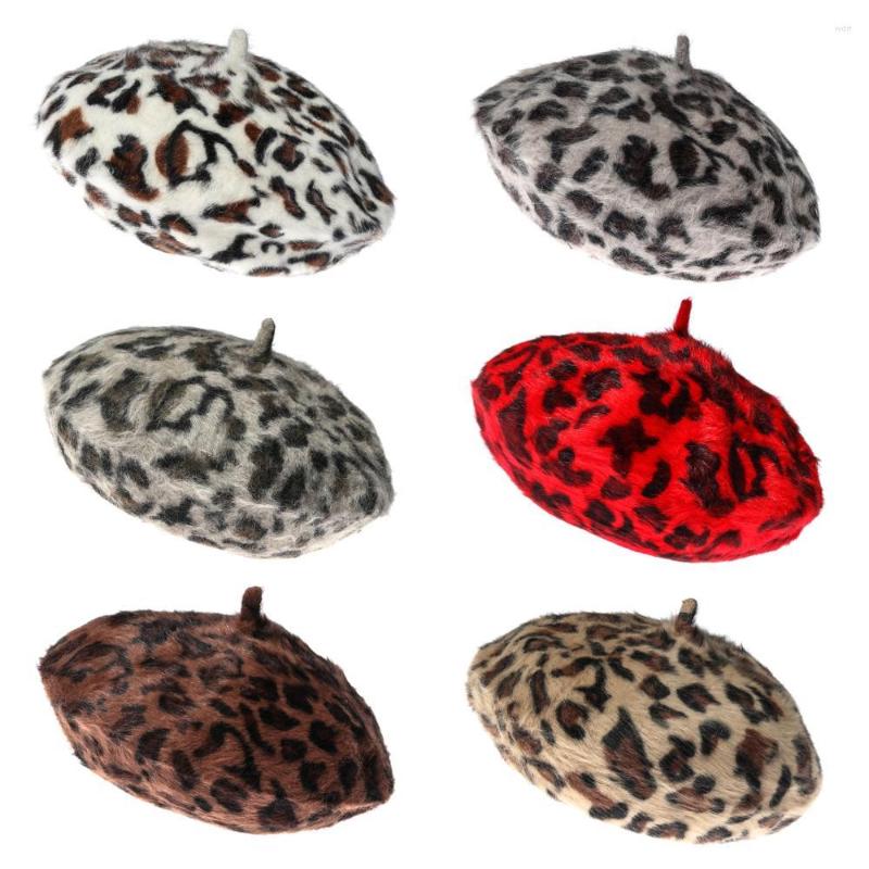 

Berets 2022 Style Fashion Leopard Print Beret Winter Warm Hair Female Vintage Soft Beanie Hat, White