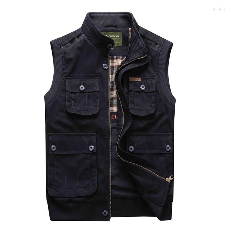

Men's Vests Autumn Vest Men Military Casual Stand Collar Many Pockets Tactical Cotton Breathable Sleeveless Jacket, Army green