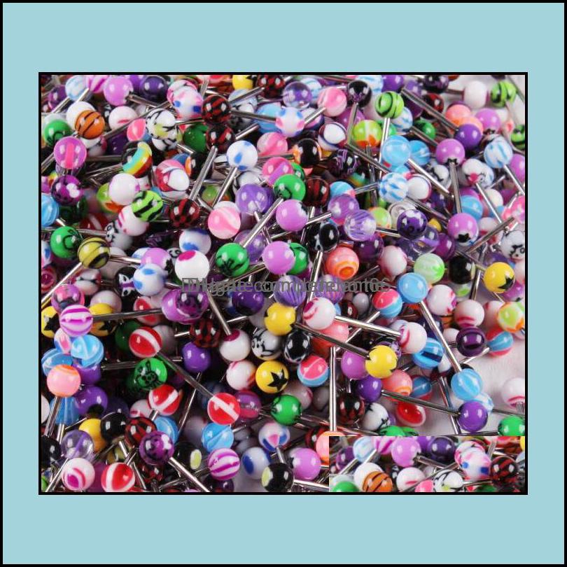 

Tongue Rings Tongue Rings Body Jewelry Ring Bar 100Pcs/Lot Mix Color Uv Acrylic Piercing Barbell Drop Delivery 2021 6Gxrp 2022 Otxgn