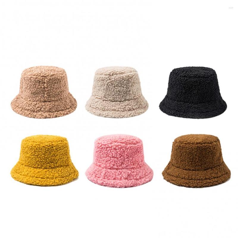 

Visors Unisex Lamb Wool Faux Fur Bucket Hat Winter Warm Teddy Velvet Hats For Women Lady Thicken Bob Panama Outdoor Fisherman Caps, Black