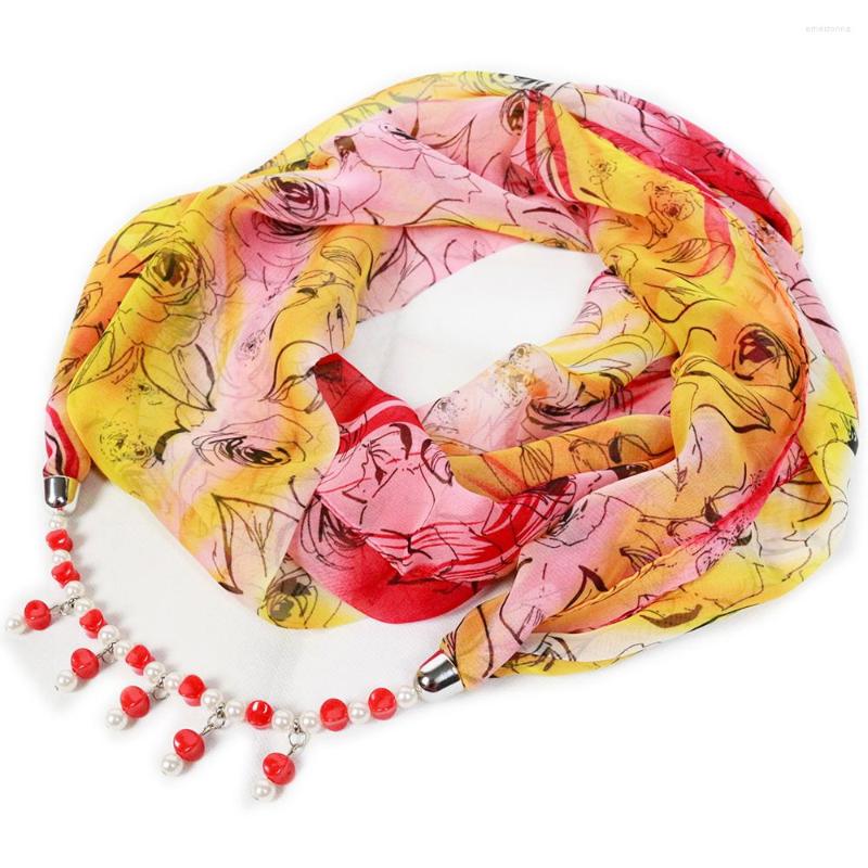 

Scarves Scarf Mujer Summer Fashion Rose Printed Beads Pendant Necklace Jewelry Ring