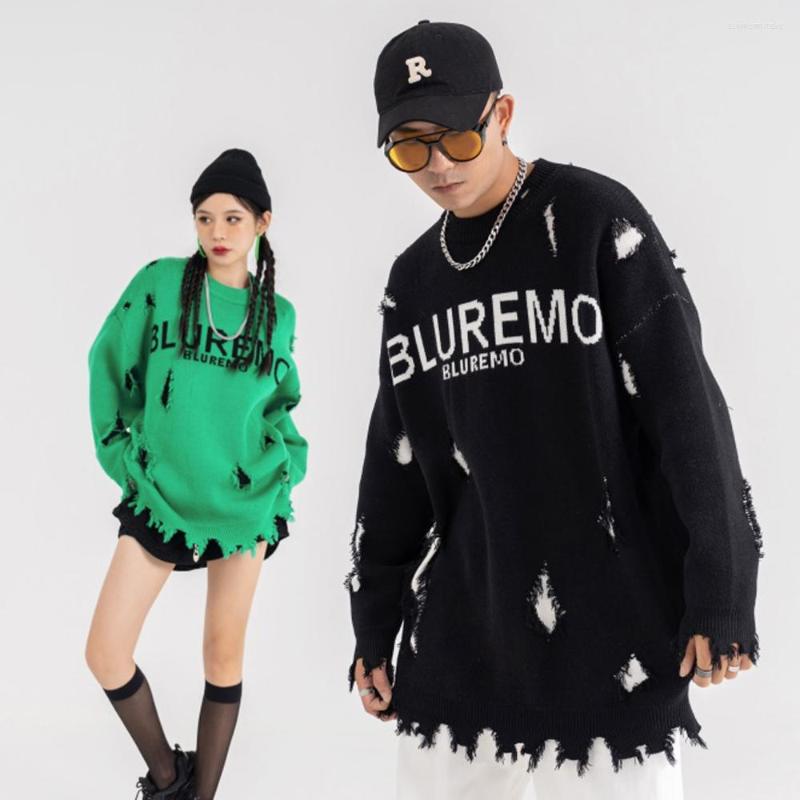 

Men's Sweaters Blue Emo Unisex Ripped 2022 Winter Men Women Oversized Knitted Sweater Punk Harajuku Fashion Pullovers Vintage, Green