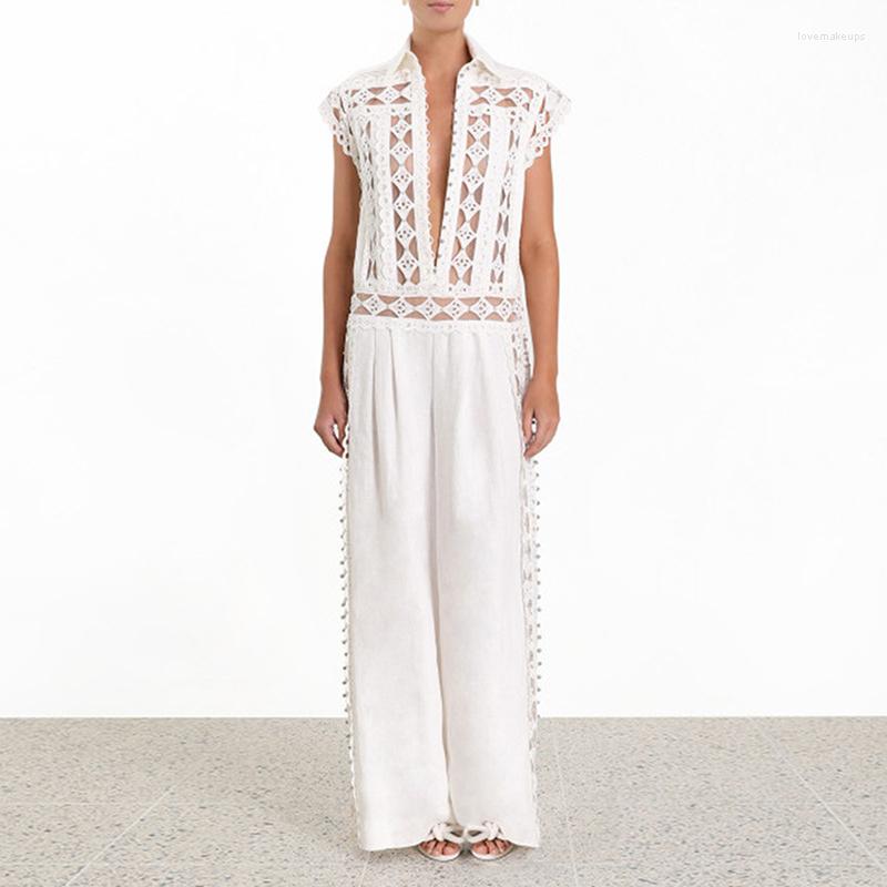 

Women' Jumpsuits EXCELLENT QUALITY Est Stylish Designer Jumpsuit Hollow Out Lace Patchwork Wide Leg, Picture shown