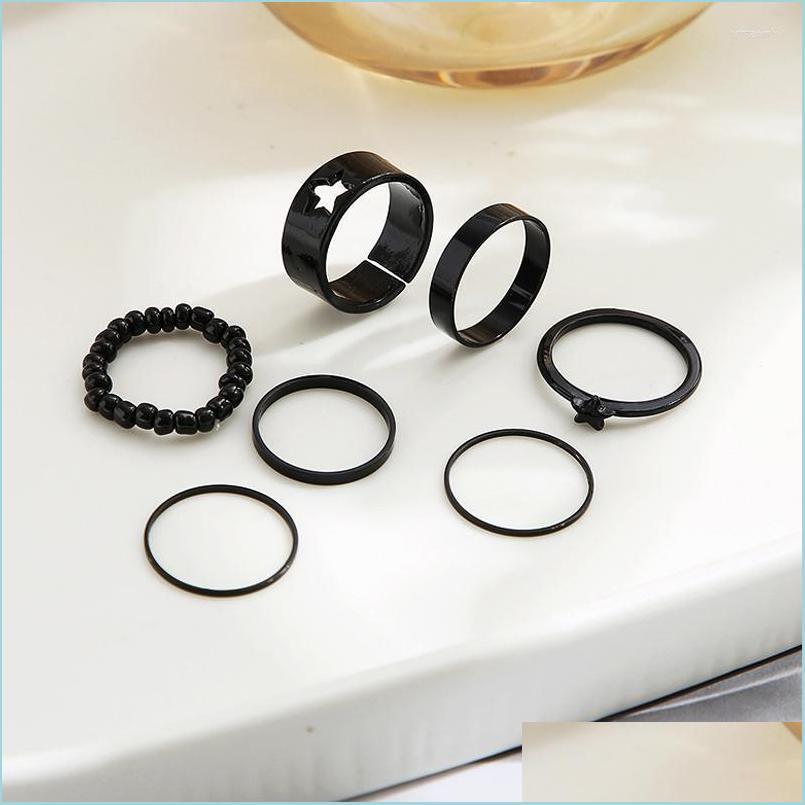 

Cluster Rings Cluster Rings 7 Piece Black Retro Simple Love Fivepointed Star For Women Creative Joint Ring Set Wholesale Fashion Jew Dhqbs