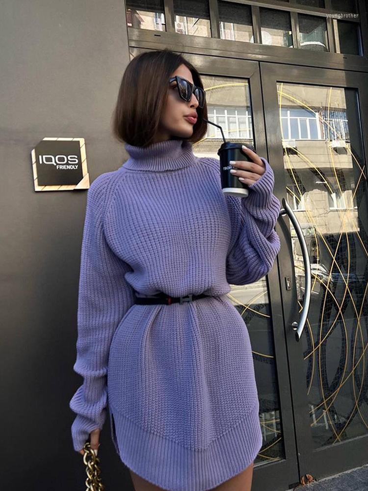 

Women' Sweaters Turtleneck Split Women' Sweater Dress Loose Casual Long Sleeve Pullover Ladies Autumn Winter 2022 Solid Tops, Green