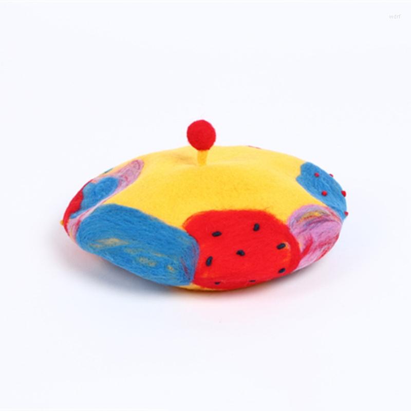 

Berets U2JF Beret Hats In Bright Colors Sboy Vivid Oil Painting Style Fuzzy For Women Warm Keeping Winter, Aldult