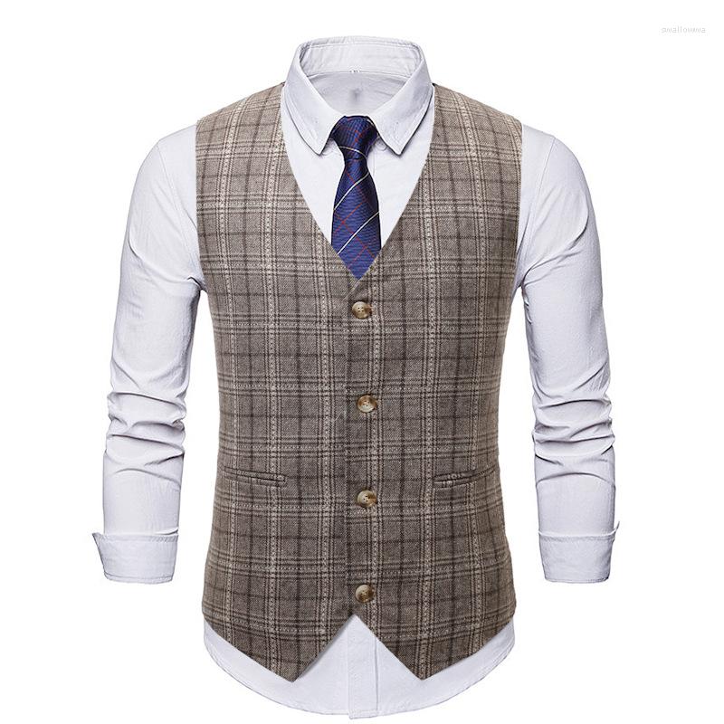 

Men' Vests Mens British Herringbone Tweed Suit Vest Casual Slim Fit Dress Waistcoat Men Wedding Party Dinner Male Gilet Homme XL, As picture show