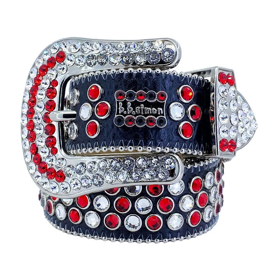 

2022 Designer Bb Belts Simon Belt for Men Women Shiny diamond belt Black on Blue white multicolour, With logo