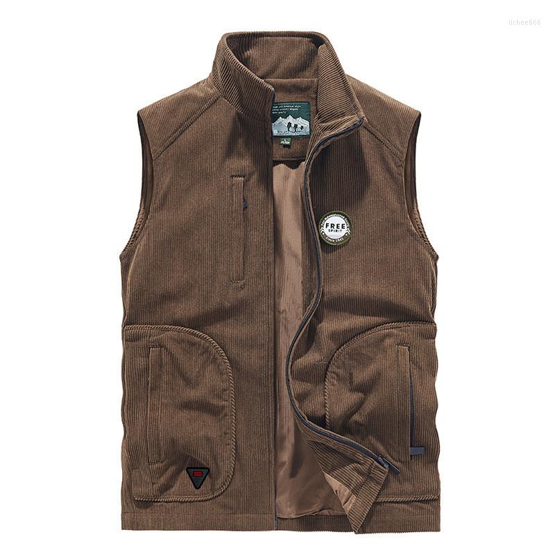 

Men's Vests Mens Casual Cargo Corduroy Waistcoat For Male Outdoor Leisure Sleeveless Jacket With Multi Pockets Solid Color, Black