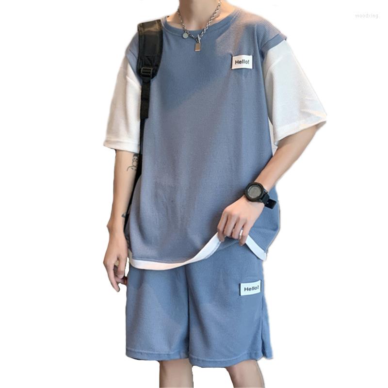 

Men's Tracksuits Summer Men Sets Short Sleeve Tracksuit Male Solid Color Fake 2 Pieces T-Shirts And Shorts Suit Casual Two Pcs Set, Black