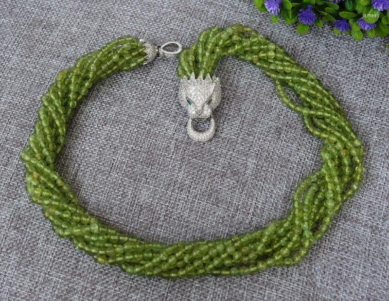 

Pendant Necklaces 4MM 8strads Natural Peridot Round Necklace-zircon 17"