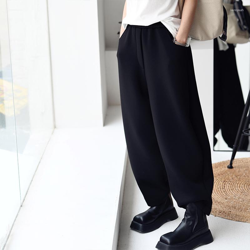 

Women's Pants MICOCO K5368C Contracted Temperament Wide Leg Three-dimensional Cut Loose Waist Space Cotton Nine Minutes Casual Female, Black