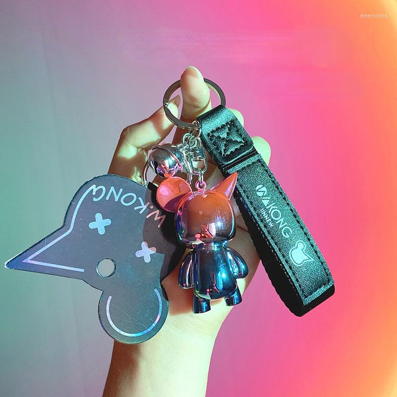 

Keychains Dazzle Color Handmade 3D Bear Bag Decorative Pendant Car Key Accessories Keyring Trend Alloy Gift For Man Women Friend