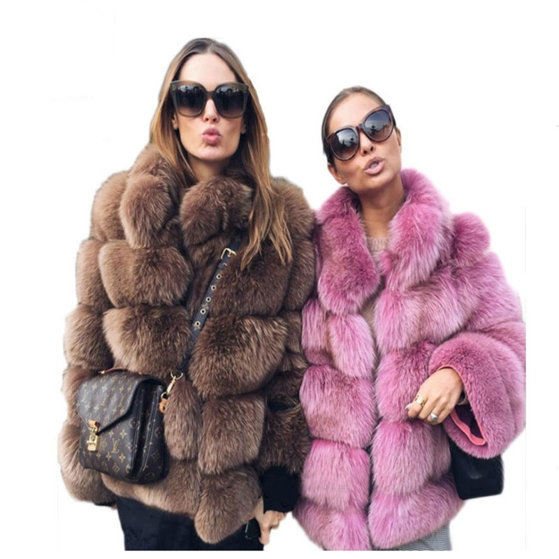 

2023 Women Faux fox Fur Coat New Winter Coat Plus Size Womens Stand Collar Long Sleeve Jacket gilet fourrure Outerwear, 14