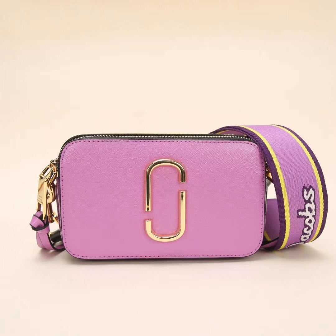 

Luxury Fashion Designer Marc's Jacob Bags Leather Handbag Mj Pony Camera Bag Double Zipper Color Blocking Single Shoulder Diagonal Cross Female Purple