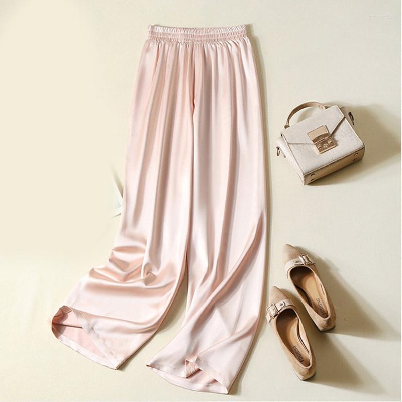 

Women' Pants 2022 Summer Women Wide Leg High Waist Casual Trousers Streetwear Black Silk Satin Elegant Long Palazzo