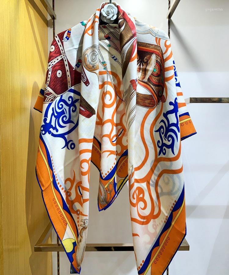 

Scarves Luxury Natural Silk Scarf Women Cashmere Wrap Shawl Square 135cm Bandana Lady Gift Style