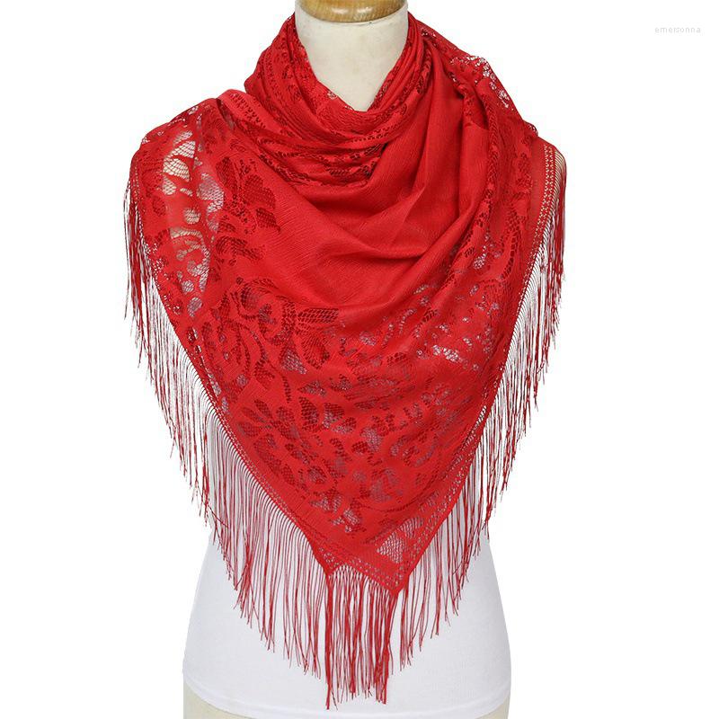 

Scarves 60 190cm Women Lace Scarf Hijab Headscarf Neckerchief Shawls Long Soft Solid Color Hollow Tassel Elegant Simple Lady