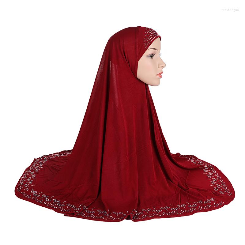 

Ethnic Clothing H1450 Big Size Instant Hijab With Rhinestones Pray Headscarf Muslim Scarf Headcover Jibab Khimar