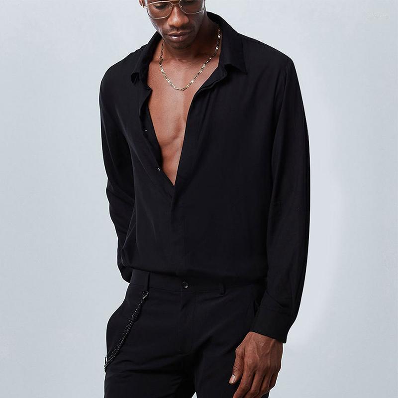 

Men's Casual Shirts Fashion Mens Solid Color Thin Shirt Spring Autumn Long Sleeve Loose Turndown Collar Buttoned Cardigan Tops Men, 01 black