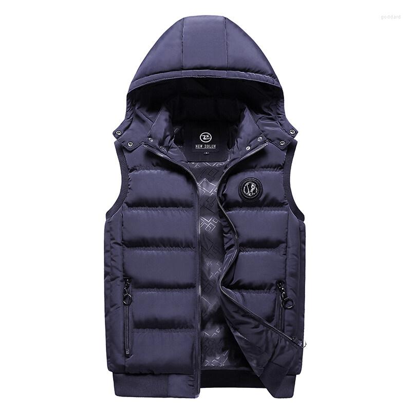 

Men's Vests Vest Men's Winter Thickened Sports Male Warm Hooded Cotton-Padded Sleeveless Jackets Down Cotton Quilted Men, Blue