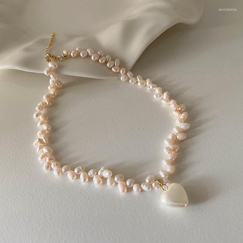 

Choker MENGJIQIAO Korean Elegant Natural Freshwater Pearl For Women Girls Baroco Heart Pendent Necklace Jewelry Gifts
