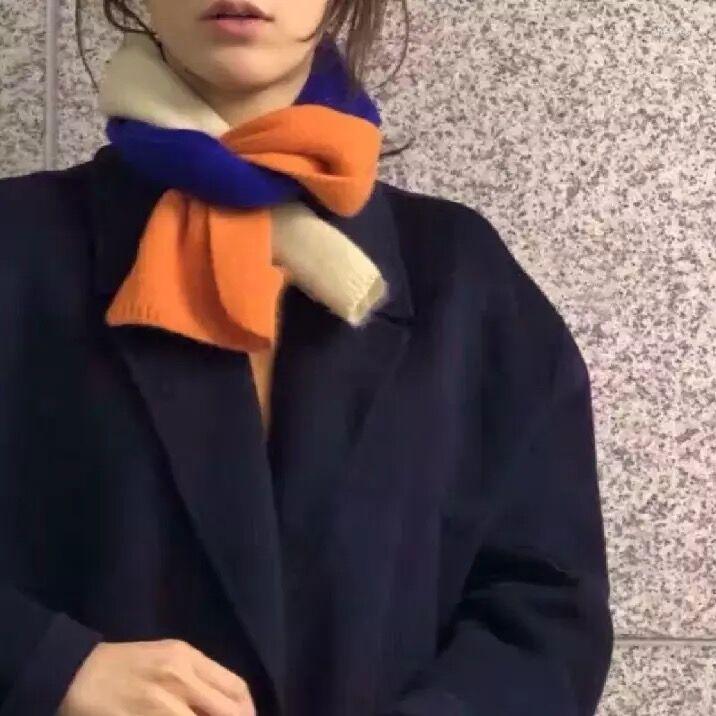

Scarves Ins Women Cashmere Scarf Autumn Winter 2022 Knitted Wool Warm Korean Color Patchwork Bandana Shawl Wraps