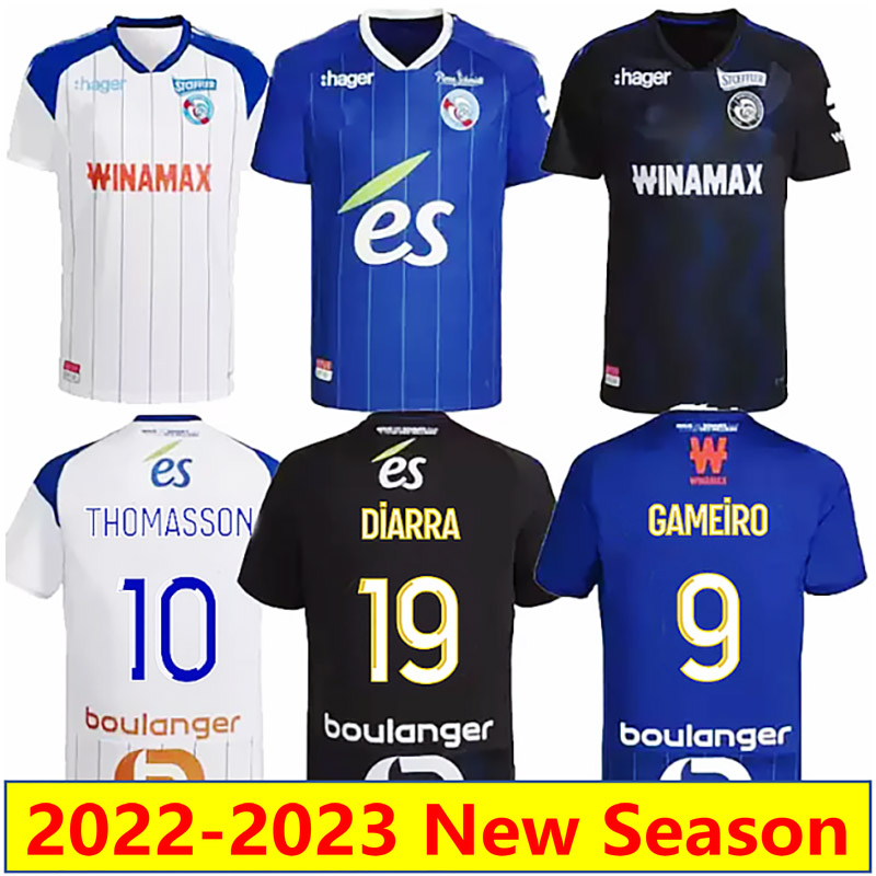 

22 23 RC Strasbourg Alsace soccer jerseys Gameiro AJORQUE maillot de foot home away 3rd 2022 2023 THOMASSON LiENARD DIARRA Diallo DJIKU DELAINE AHOLOU football shirt, 22-23 home