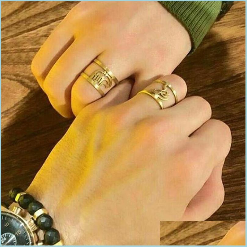 

Wedding Rings Personalized Arabic Vertical Ring Female Handwritten Jewelry Rose Gold Stainless Steel Mens Wedding Bijoux Femme Bff D Dhdt6