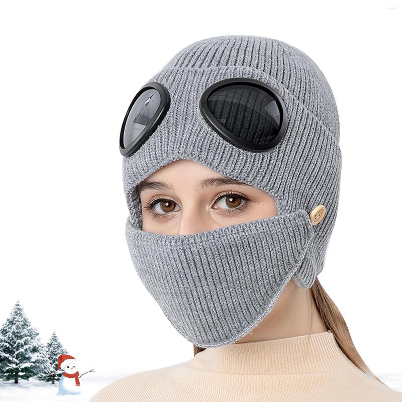 

Bandanas Knitted Hat Face Neck Warmer Set Pilot Glasses Ear Protection Cap Thickened Warm Wool Female Korean Version