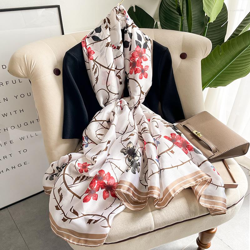 

Scarves 2022 Silk Scarfs Women Shawls Summer Beach Sunshine Head Hijab Large Scarf Soft Satin 90 180cm Travel Female Neck