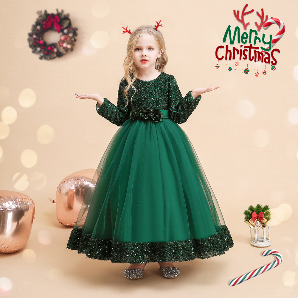 

wears Children's Dress Girls Christmas Princess Dress Kids' Party Wear prom gown dresses Girls' sequined, Green