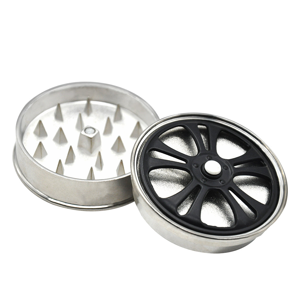 

CHROMIUM CRUSHER herb grinder 2 layer zinc alloy black wheel rim smoke grinder silver diameter 56mm