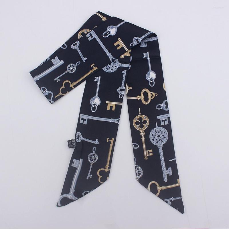 

Scarves Bag Scarf Women Small Twill Silk Key Print Head Handle Ribbons Fashion Tie Long