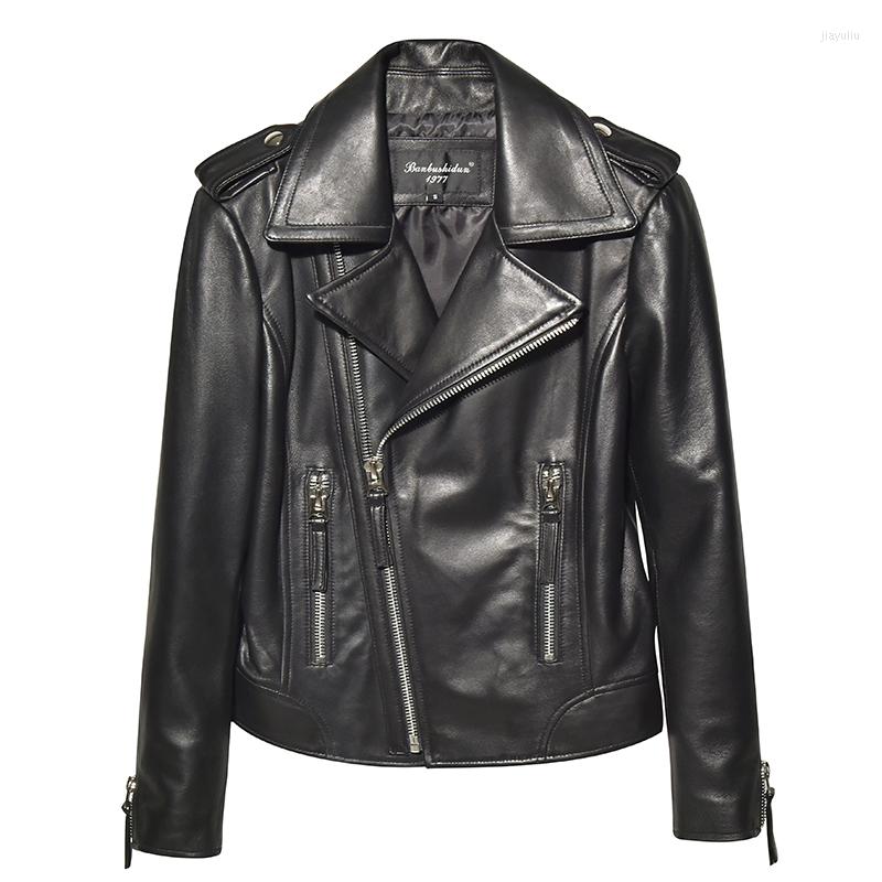 

Women' Leather Genuine Jacket Women Natural Real Sheepskin Ladies Coat Autumn Winter 2022 Casual Motorcycle Punk Outerwear Tops Female, Black