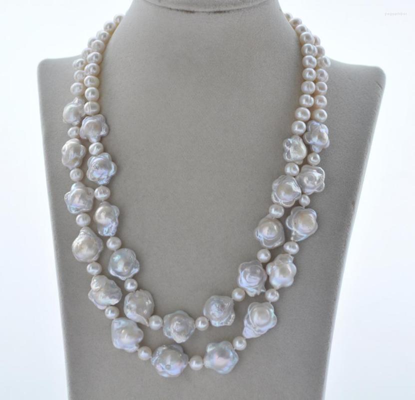 

Chains Z10781 2Row 21" 16mm Plum-blossom Round White Pearl Necklace