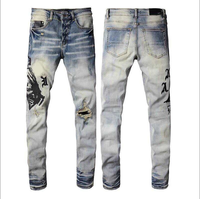 

2021 Mens Designer Jeans Distressed Ripped Biker Slim Fit Motorcycle Denim For Men s Fashion jean Mans Pants pour hommes #870, Black