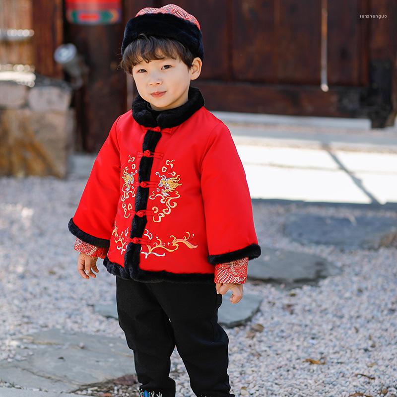 

Ethnic Clothing Chinese Style Kids Year Outfits Set Children Red Tang Suit Winter Baby Boy Girl Hanfu Qipao Tops Cheongsam Cotton Coat Pants
