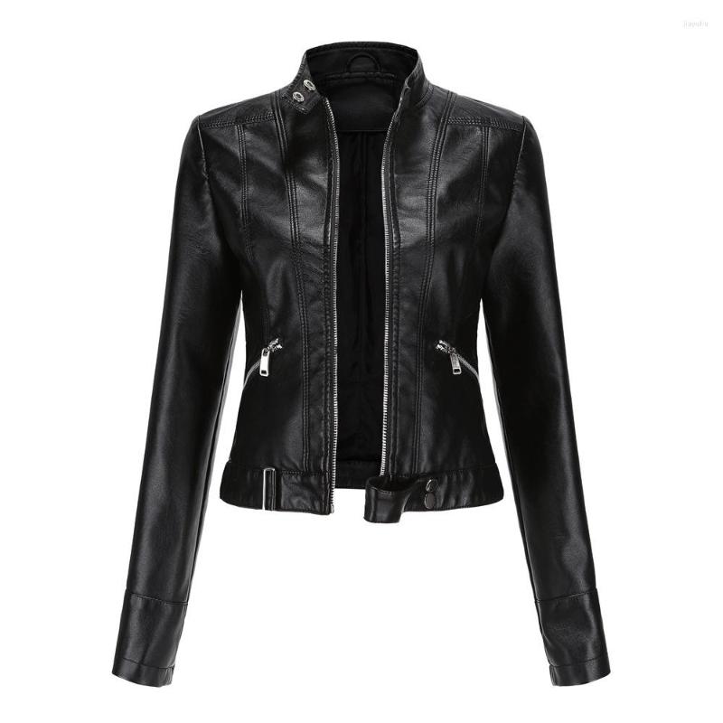 

Women' Leather CGC 2022 PU Jacket Women Autumn Winter Short Slim Zipper Motorcycle Casual Streetwear Coat Female Outwear, Black