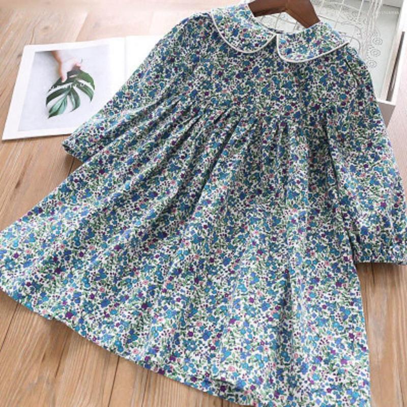 

Girl Dresses Summer Casual Girls Floral Dress Baby Party College Style Lapel Princess Fashion Kids Children Clothing, Blue