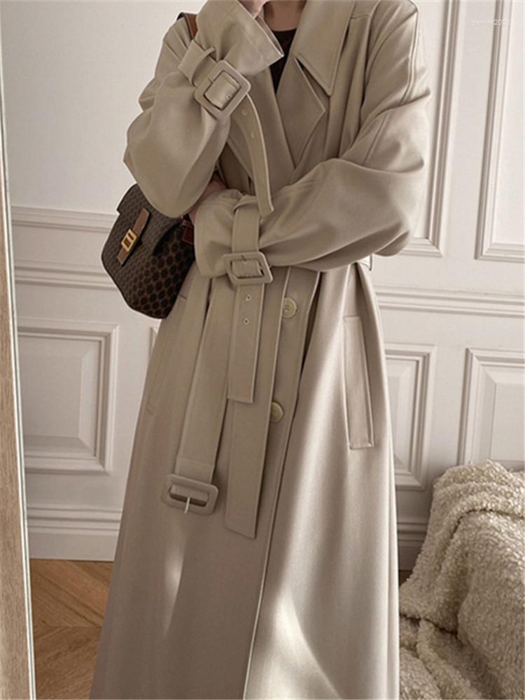 

Women' Trench Coats Simple Windbreaker Womens Spring Autumn Korean Fashion Double Breasted Mid-Length Loose Temperament Elegant Woman Coat, Photo color