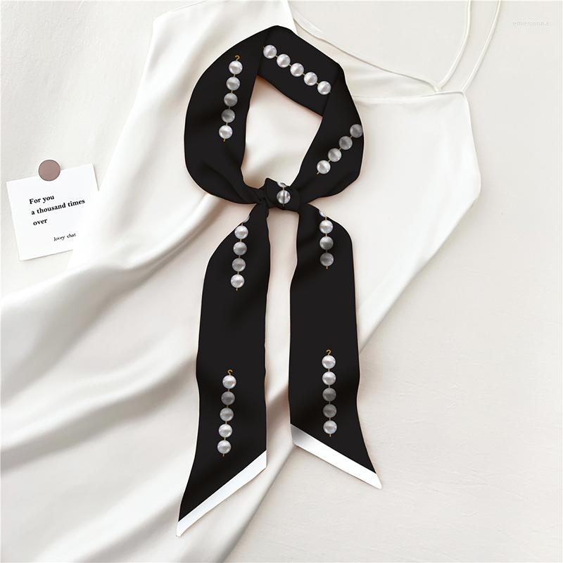 

Scarves &Dolphin Women Spring French Romantic Silk Pear Printed Black White Chiffon Silky Headbands Bandana Hair Ribbon Bag Tie