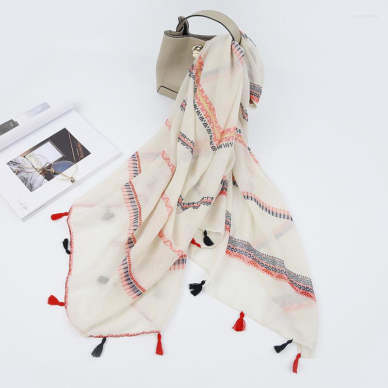 

Scarves 2022 Stripe Print Tassel And Shawls Wraps Women Geometry Shawl Muffler Hijab