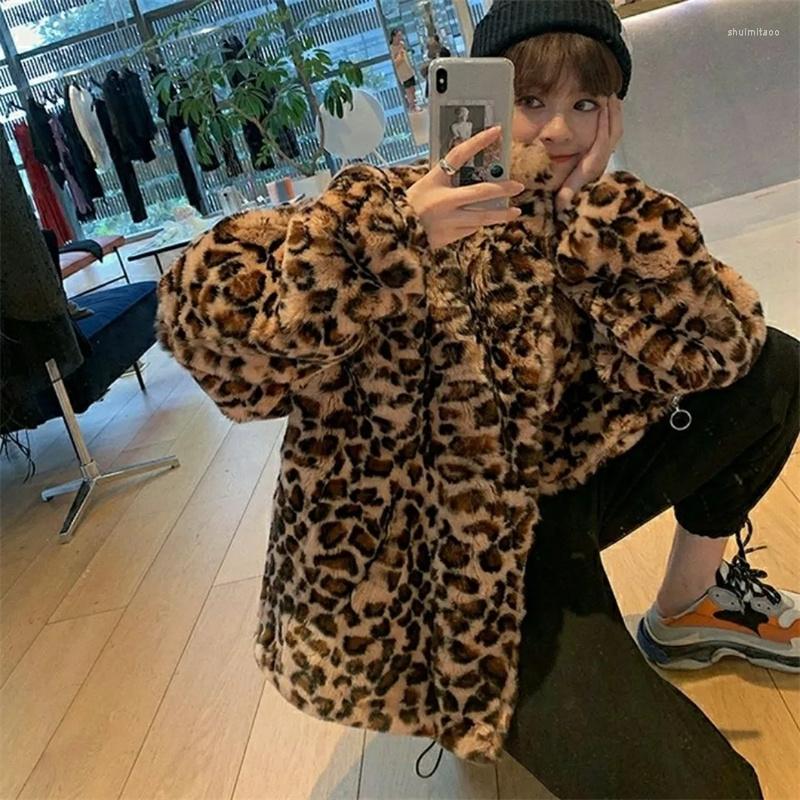 

Women' Fur Winter Leopard Coats Women' Plus Size Thick Warm Faux Coat Autumn Loose Retro Plush Jacket Female A603