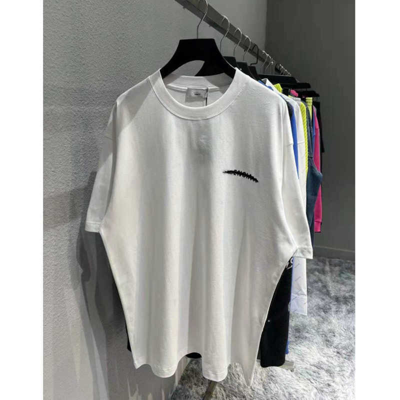 

Fashion Brand Designer t Shirt High Quality Seal Tape Letter Printed Loose Casual Men's Clothing White Balanciagas